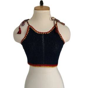 Anthropologie Raga Midriff Top Womens Small Crochet Boho Blue Festival Woodstock